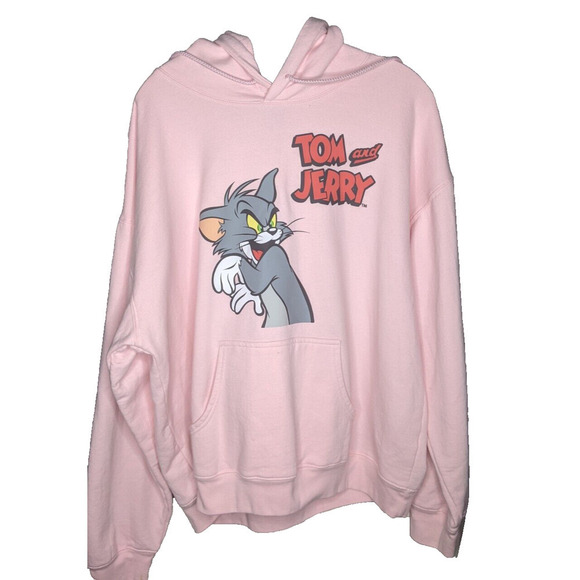 Tom And Jerry Cartoon Show Pink Hoodie Pullover XL Front Back Design P2P 24" - Picture 10 of 11